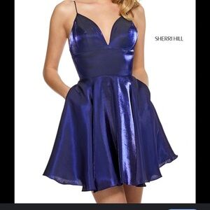 Sherri Hill Metallic Blue Mini Dress Style #53091 size 2